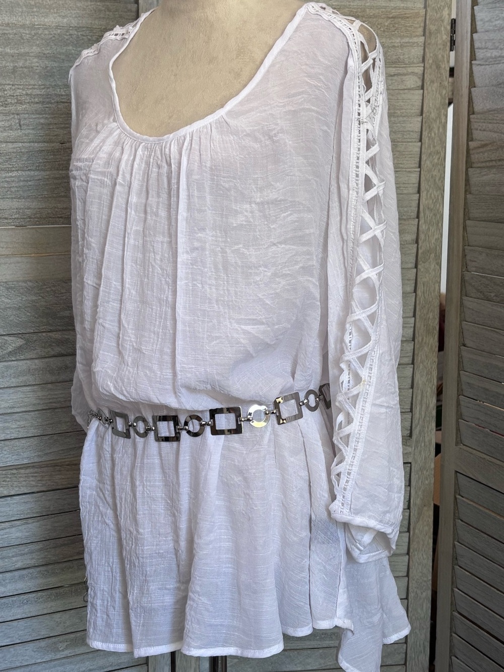 NWOT 60’s Mod Meets 90’s/Y2K Silver Geo Adjust Chain Belt XLPlus SZ Friendly 50” - Picture 11 of 16